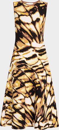 Oscar De La Renta Sleeveless Butterfly Jacquard Knit Midi Dress