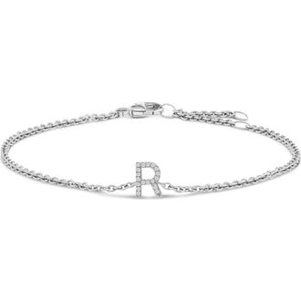 House of Brilliance 10K Gold Diamond Accent A-Z Initial Charm and Link Bracelet in White | R at Nordstrom