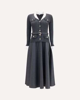 Self Portrait Knit and twill midi Dress Female 10