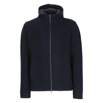Herno Cardigan in Lana a Coste con Cappuccio - - Knitwear - Uomo - Blu - 2XL