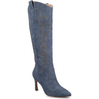 Journee Collection Laramie Knee High Western Boot in Denim at Nordstrom Rack, Size 9.5