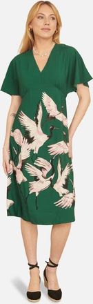 Yumi Crane Print Midi Dress in Green at Nordstrom, Size 20