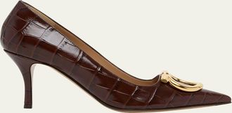 Ferragamo 70mm Lara Croc-Embossed Leather Pumps