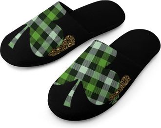 Generic Checkered Plaid Clovers Leopard Print Mens House Slippers Slip Indoor Slipper On Shoes Warm Outdoor