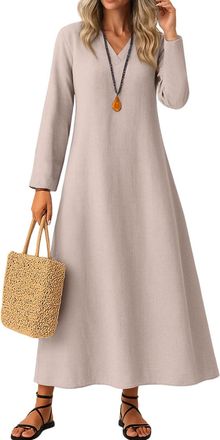 Generic Womens Summer Sleeveless Linen Maxi Dress Dresses for Women UK Plus Size Boho Classic Flowy Solid Color Long Sleeve V Neck Cotton with Hemline Beach K