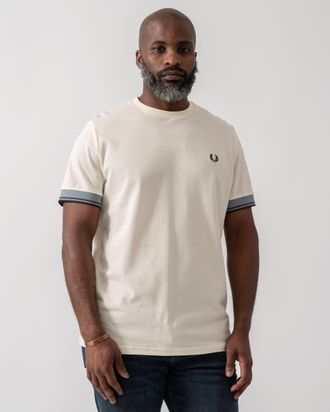 Fred Perry Mens Cuff T-Shirt in Ivory Cotton - Size X-Large