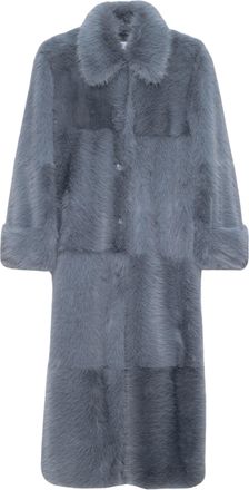 Stand Studio Plush Textured Grey Hana Coat with Belted Waist