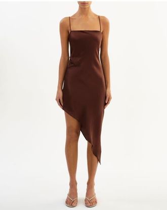 LaMarque Ashley | Asymmetrical Satin Dress in Brown at Nordstrom, Size Xx-Small