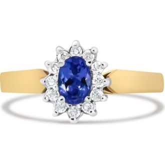 House of Brilliance 14K Gold 1/5 Cttw Diamond & Blue Tanzanite Halo Ring in Yellow at Nordstrom