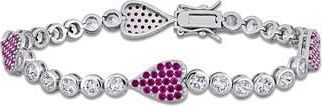 Delmar Sterling Silver Lab Grown White Sapphire & Ruby Heart Bracelet in Red at Nordstrom Rack