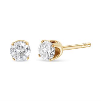 House of Brilliance AGS Certified 14K Yellow Gold 1/2 cttw 4-Prong Set Brilliant Round-Cut Solitaire Diamond Push Back Stud Earrings