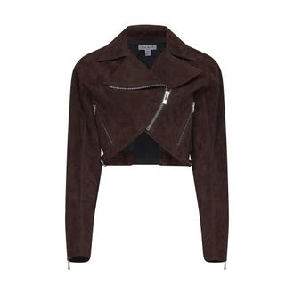 Alaia Crop Biker Jacket - female - Ala&iuml;a - Leather Jackets - Brown - XS - Jackets