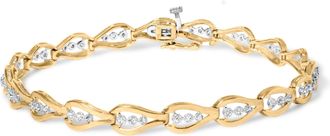 House of Brilliance 10k Yellow Gold 1/3 Cttw Diamond 3 Stone Teardrop Design Link Bracelet