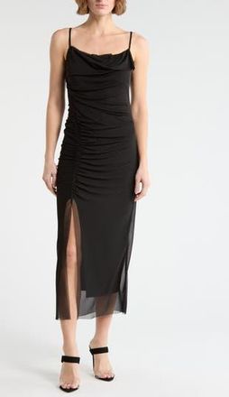 Leith Cowl Neck Mesh Dress in Black at Nordstrom Rack, Size X-Small