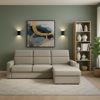 Dmora Sof&aacute; Fijo Con Chaise Longue Vigonovo, Desenfundable, Reversible, Hecho En Italia, Hidr&oacute;fugo, Multiposici&oacute;n, 280x160 Cm Gris Taupe Taupe