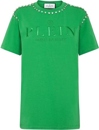 Philipp Plein Tops, Dames, Groen, M, Katoen, T-shirt Round Neck SS Stones