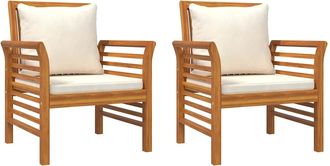 vidaXL Vidaxl - Sillones Con Cojines Blanco Crema 2 Uds Madera Maciza De Acacia