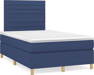 vidaXL Cama Box Spring Con Colch&oacute;n Y Luces Led Tela Azul 120x190 Cm Vidaxl