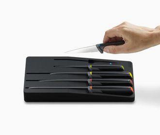 Joseph Joseph Juego De Cuchillos Multicolores Joseph Joseph Elevate Store De 5 Piezas Con Bandeja De Almacenamiento En Caj&oacute;n, Cuchillos Ergon&oacute;micos De Acero Inoxida
