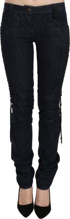 Just Cavalli Blue Low Waist Skinny Trousers Braided String Womens Pants