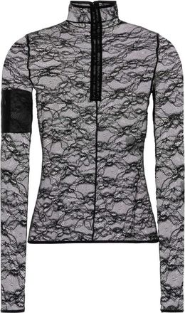 Courr&egrave;ges Lace Mockneck Top - Dames - Longsleeves - Zwart - XS - Tops