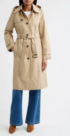 London Fog Double Breasted Trench Raincoat in Stone at Nordstrom Rack, Size Large