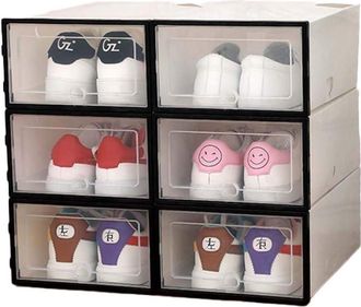OEM Juego De 6 Cajas De Zapatos De Pl&aacute;stico Apilables Y Plegables Con Caj&oacute;n De Almacenamiento Colgante