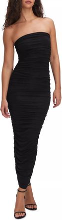 Good American Sheer Ruched Tube Maxi Dress In Black