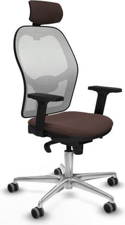 Piqueras y Crespo Piqueras Y Crespo - Jorquera Sincro Malla Blanca Similpiel Marr&oacute;n Oscuro Brazos 2d Base Aluminio Cabecero 2d Ruedas 65mm Engomada