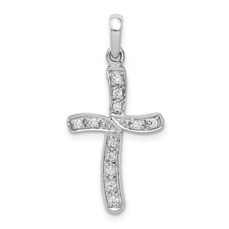 Diamond2Deal 14k White Gold 1/8 carat Diamond Curved Cross Pendant
