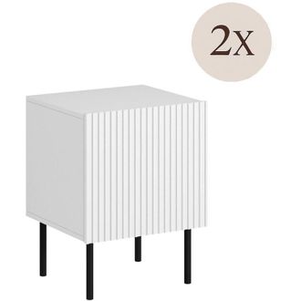 Dmora Comodino Livraga, Com basso con anta battente e vano interno, Finitura effetto cannettato, 45x40 h51 cm, Bianco
