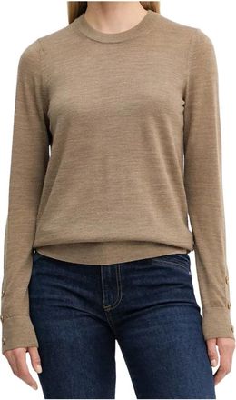 Michael Kors Merino Button Sleeve Sweater - Dames - Ronde hals truien - Bruin - S - Wol - Truien & Vesten
