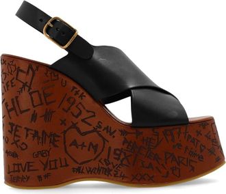 Chlo&eacute; Wedge Sandalen Maxime - Dames - Sleehakken - Zwart - 39 EU - Leer - Schoenen