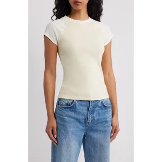 Topshop Short Raglan Sleeve Cotton T-Shirt in Yellow at Nordstrom, Size X-Small