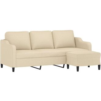 vidaXL Sofá de 3 plazas con taburete de tela crema 180 cm vidaXL