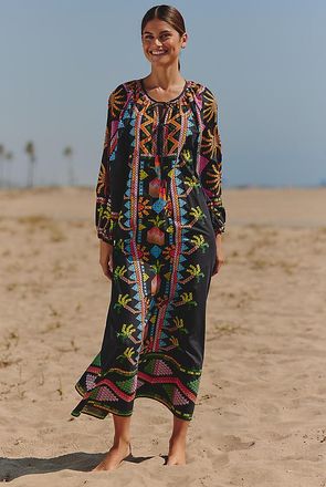 Farm Rio x Anthropologie Long-Sleeve Tie-Front Maxi Dress