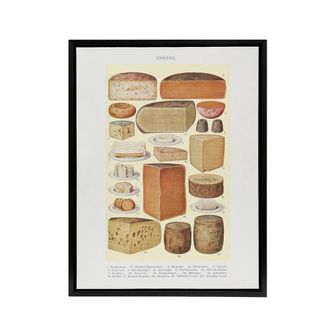 Artery8 Different Types of Cheese Mrs Beeton Framed Canvas Wall Art Print in Beige | Size: W24 x H32