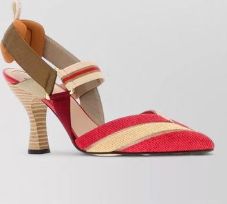 Fendi raffia colibr&igrave; slingback pumps striped contrast