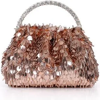 Badgley Mischka Noa Mix Sequin Pouch Clutch in Rosegold at Nordstrom, Size Small