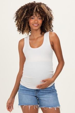 Pinkblush Ribbed Scoop Neck Tank Top in Cream at Nordstrom, Size Medium