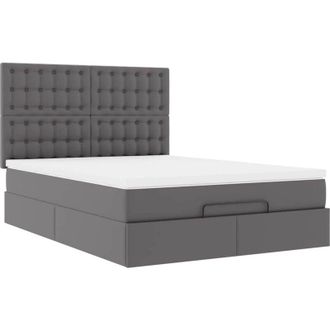 vidaXL Estructura Cama Otomana Colch&oacute;n Gris 140x190cm Cuero Sint&eacute;tico Vidaxl