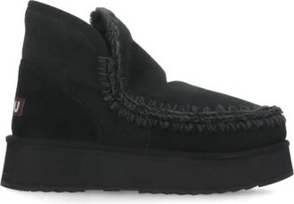 Mou Zwarte Schapenvacht Winterlaarzen Ronde Teen - Dames - Winterlaarzen - Zwart - 36 EU - Leer - Schoenen