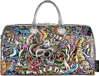 Philipp Plein Tattoo-embossed leather tote bag - men - Calf Leather - OS - Blue