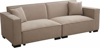 Oviala Sof&aacute; de pana recto 3 plazas, taupe L 230 cm