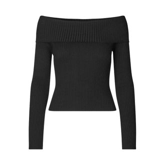 Envii Off-Shoulders Gebreide Top Zwart - Dames - Ronde hals truien - Zwart - L - Truien & Vesten