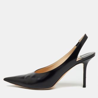 Jimmy Choo London Black Leather Ivy Pointed Toe Slingback Pumps