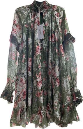 Hemant & Nandita Green Plisse Floral Printed Dress Size XS
