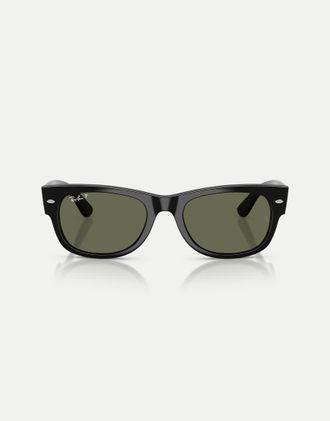 Ray-Ban Mega Wayfarer II - Occhiali da sole polarizzati squadrati neri con lenti verdi-Nero