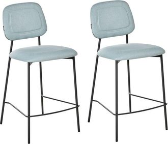 Beliani Set of 2 Bar Chairs DUETTE Fabric Light Blue