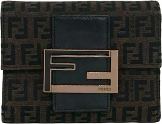 Fendi Black Brown Canvas Leather Wallet (Tri-Fold) (Pre-Owned)